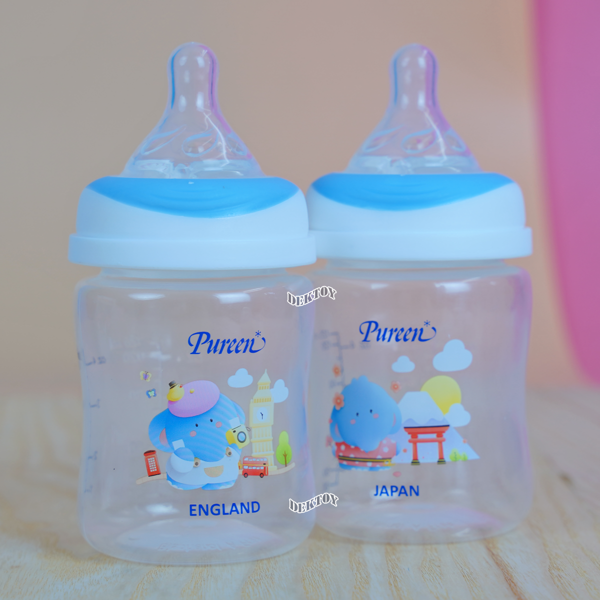 Pureen เพียวรีน ขวดนมเพียวรีน PP 4 ออนซ์คอกว้าง แพ็ค2ขวด ลายช้าง