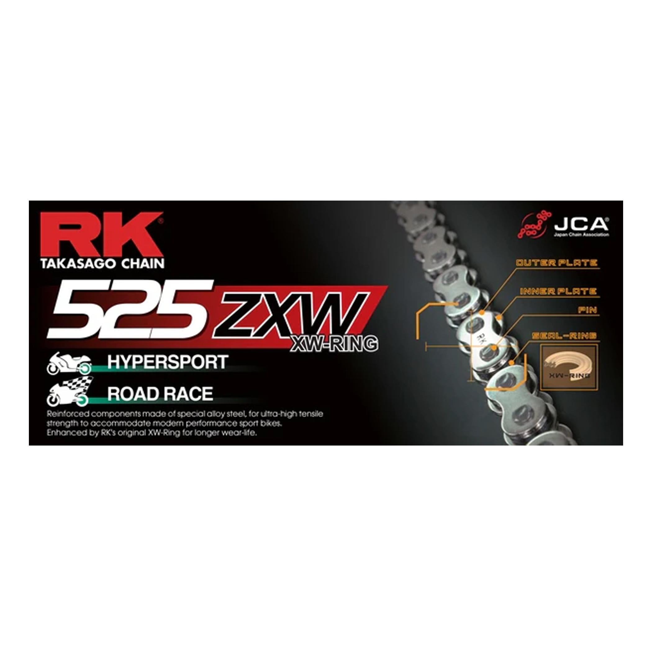 โซ่ RK CH-RK-15255ZXBG CHIAN RK BL525ZXW-128L XW-RING,BL/GO - สีดำหมุดทอง