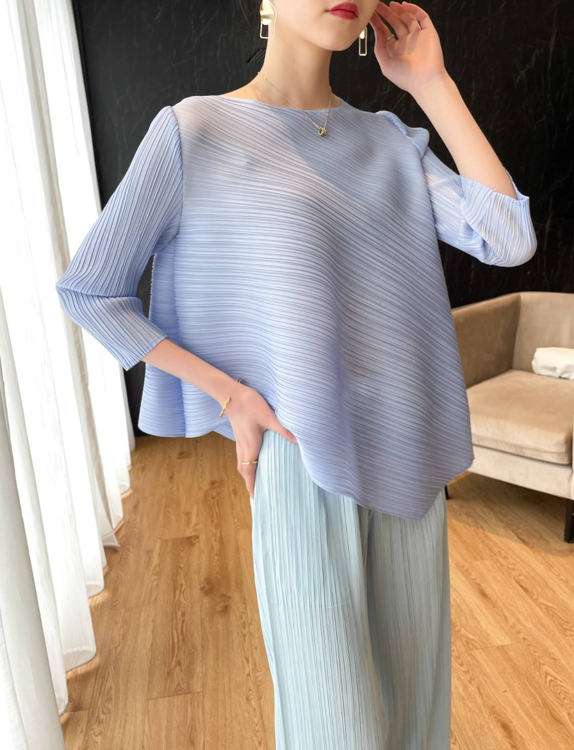อก 38 นิ้ว 2MUAY รุ่น GJO7161 เสื้อพลีทงานคุณภาพ เสื้อผู้หญิง 13สี FREE SIZE HALF SLEEVE ASYMMETRIC PLEATED TOP
