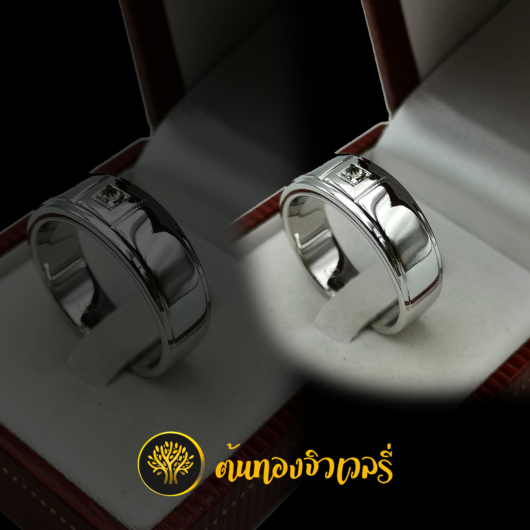 แหวนเงินฝังเพชรกลาง เรียบๆสวยๆ เลเซอร์ท้องแหวนคมๆเลย