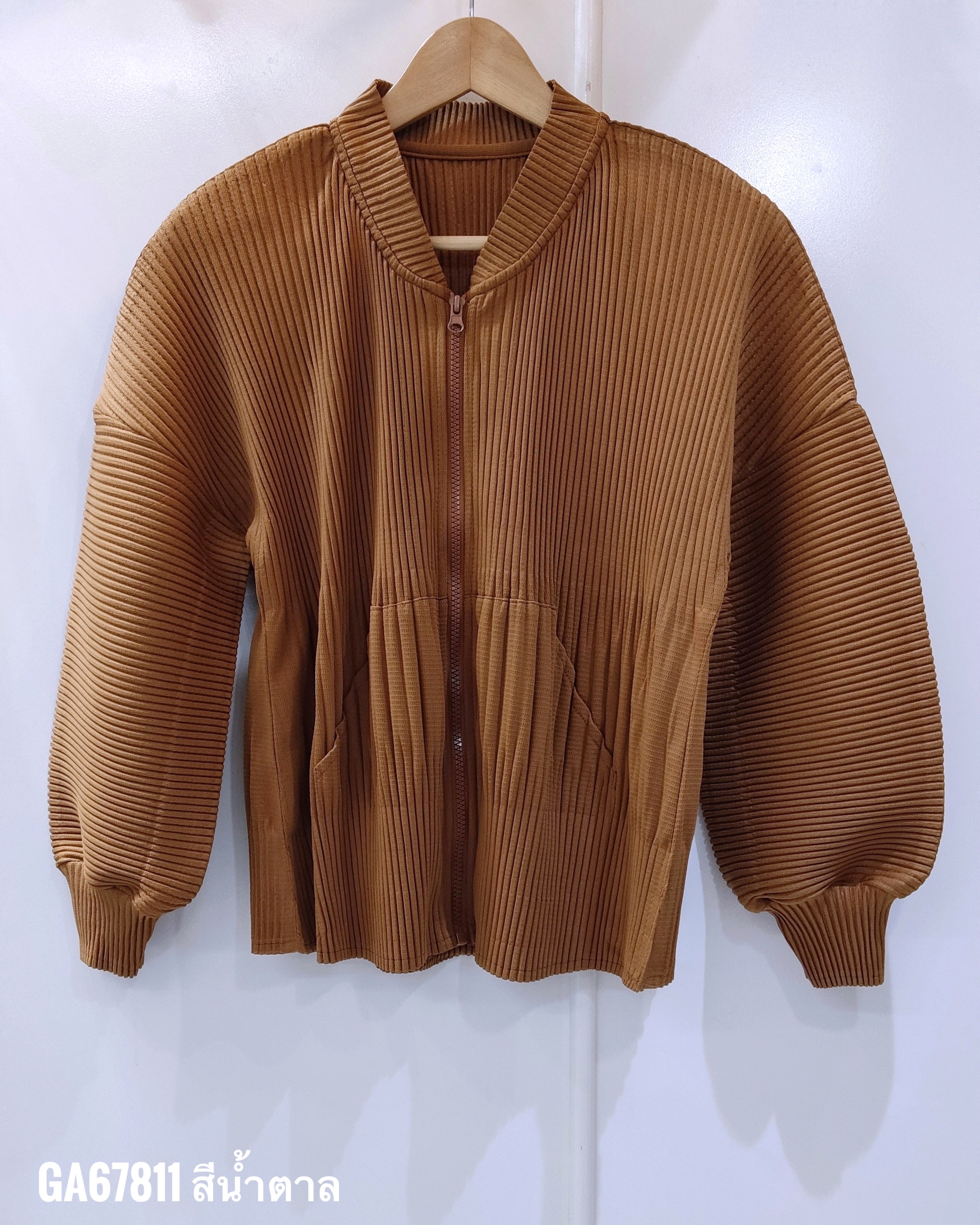 2MUAY รุ่น GA67811 เสื้อคลุมอัดพลีท THICK ZIP FRONT PLEATED CARDIGAN 4สี FREE SIZE