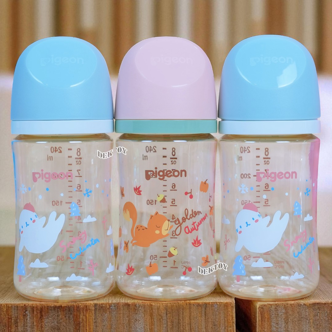Pigeon พีเจ้น ขวดนมพีเจ้นสีชา PPSU 5 และ 8 ออนซ์ คอกว้างแพ็ค3ขวด ออทั่ม&วินเทอร์