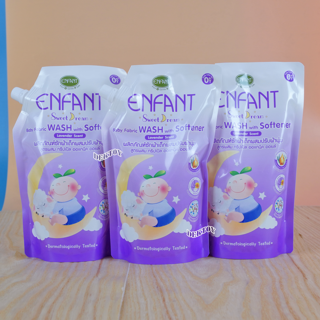 Enfant อองฟองต์ น้ำยาซักผ้าผสมปรับผ้านุ่ม ชนิดถุง 600มล. lavender สวีทดรีม สีม่วง
