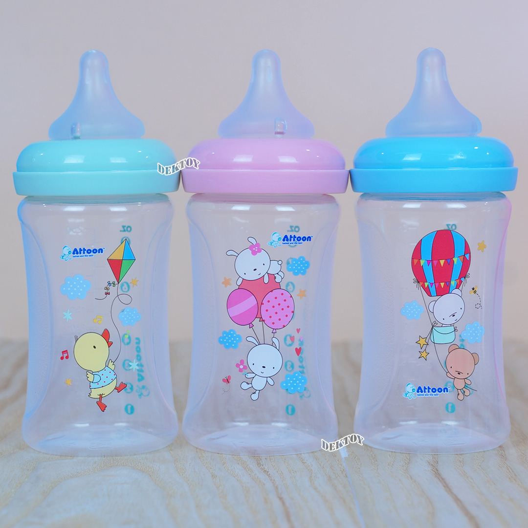 แพ็ค3ขวด Attoon ขวดนมแอทตูน คอแคบ,คอกว้าง พร้อมจุก Antichoke ไม่ดูดไม่ไหล ขนาด4ออนซ์/5ออนซ์/8ออนซ์ และ9ออนซ์