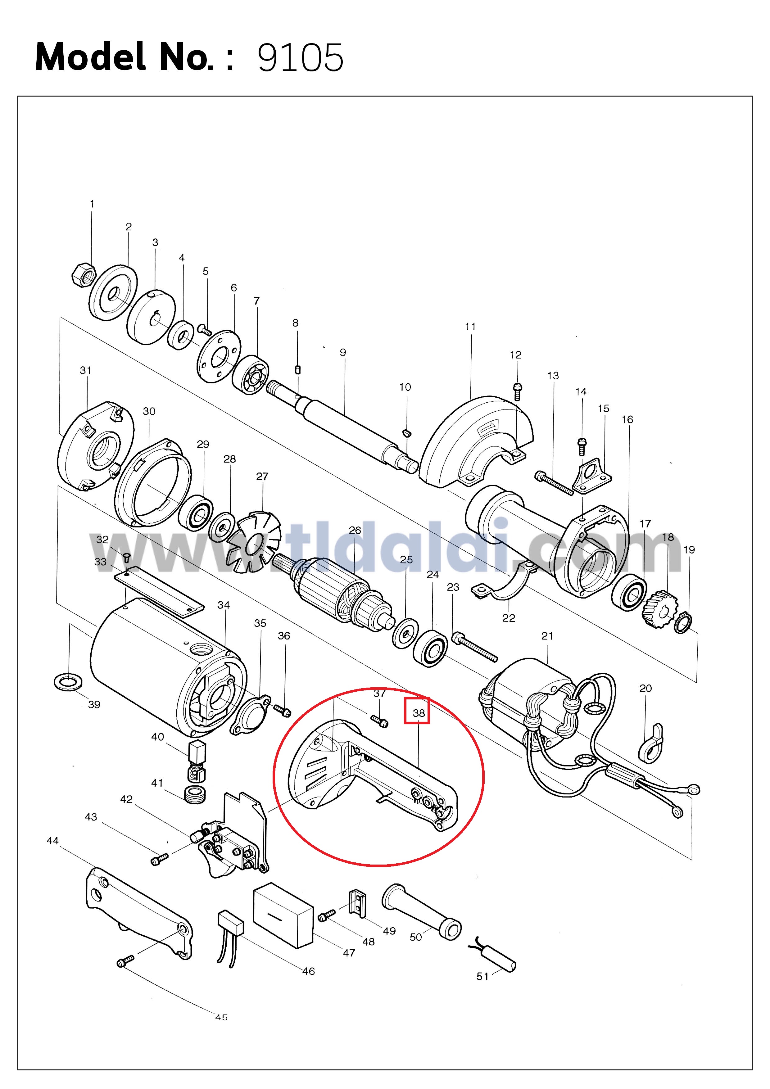 ด้ามจับ ด้ามสวิทซ์ หินเจียรคอตรง Makita มากีต้า รุ่น 9105