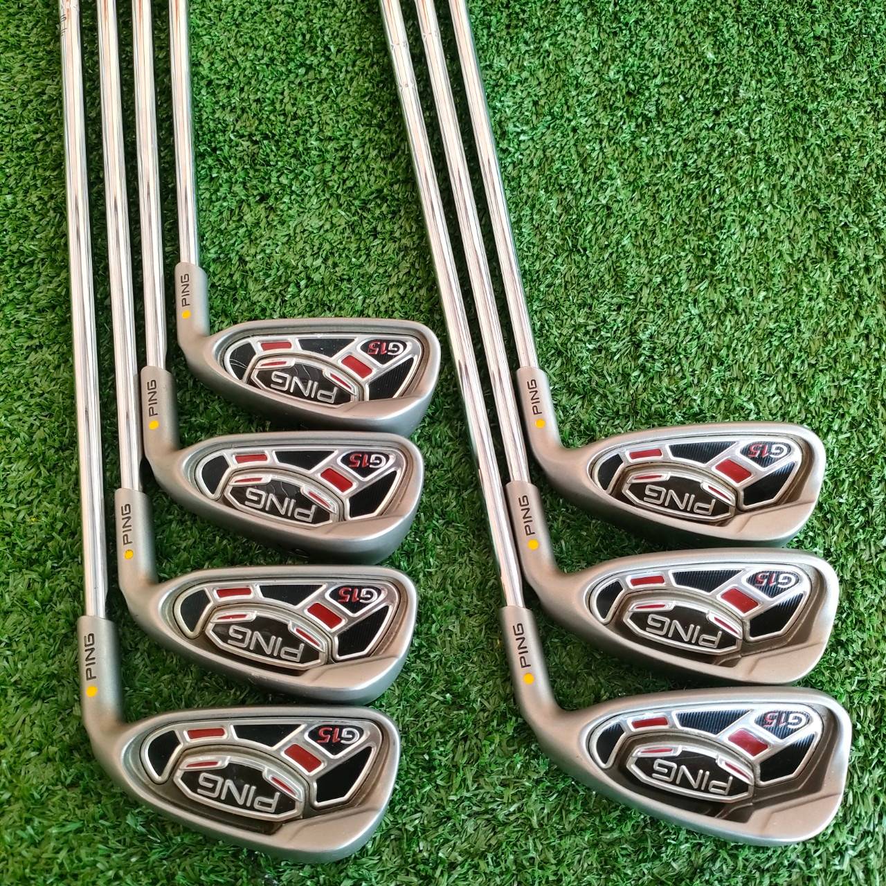 ชุดเหล็ก PING G15 จุดเหลือง มีเหล็ก 4-9 เเละ W ก้าน PING AWT FLEX R สภาพสวยเดิมๆ สุดยอดวัสดุ ก้านพรีเมี่ยมเฉพาะ PING
