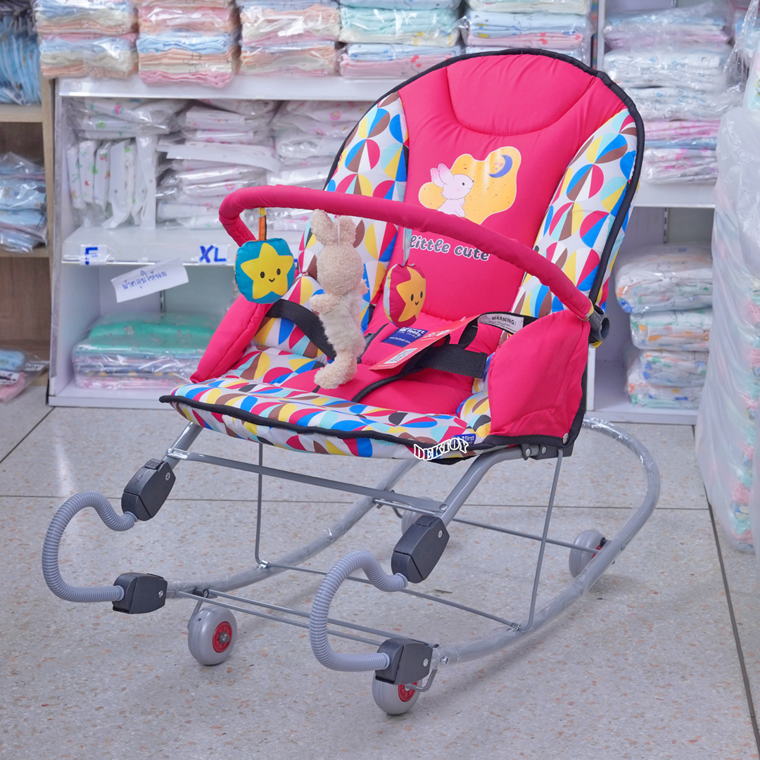 First feels เฟริสท์ฟิวส์ เปลโยกเด็กขนาดใหญ่ขาสปริง FF 482 ลายกลมใหญ่ กระต่าย