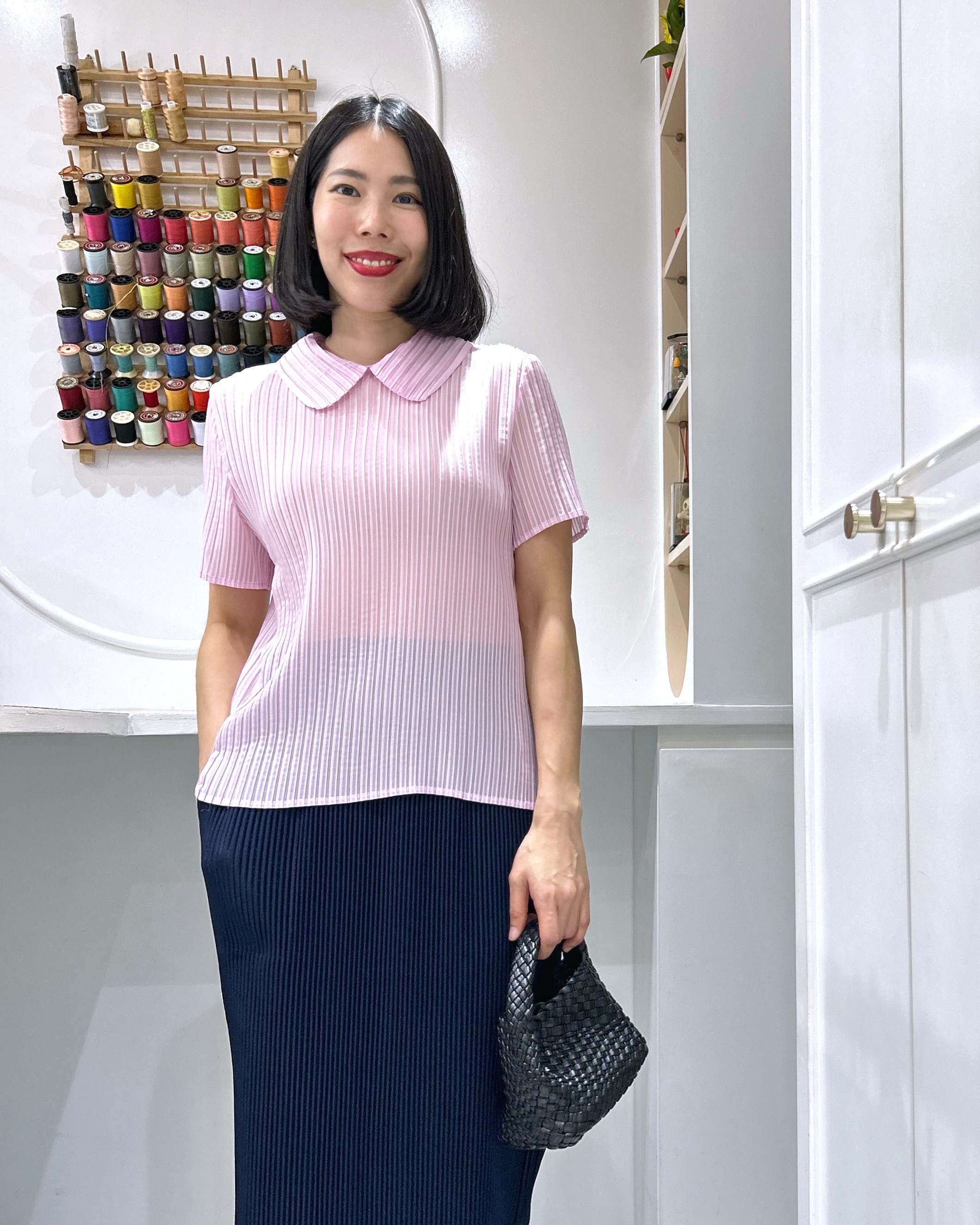 2MUAY รุ่น GJO11426 เสื้ออัดพลีท SCALLOP COLLAR PLEATED TOP 6 สี FREE SIZE