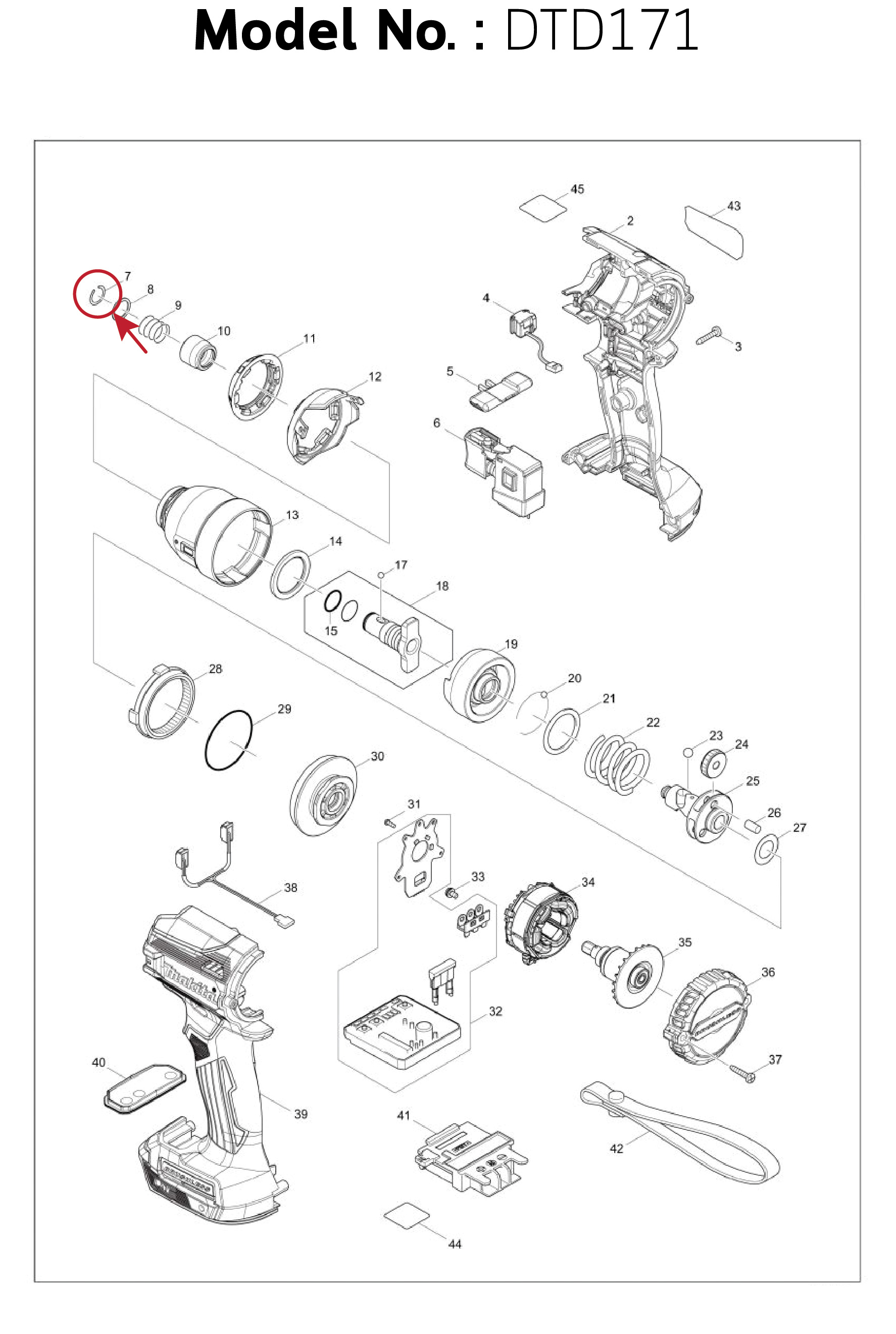 แหวนสปริง (แท้) (231951-8) สว่านไขควงไร้สาย Makita มากีต้า รุ่น 6908D #29, 6952 #22, DTD171 #7, BTD044Z #6, DTD153RFE, DTD153Z, DTD154RFE, DTD154Z #10, DTL060Z #51 (231951-8) (อะไหล่แท้100%) RING SPRING 11
