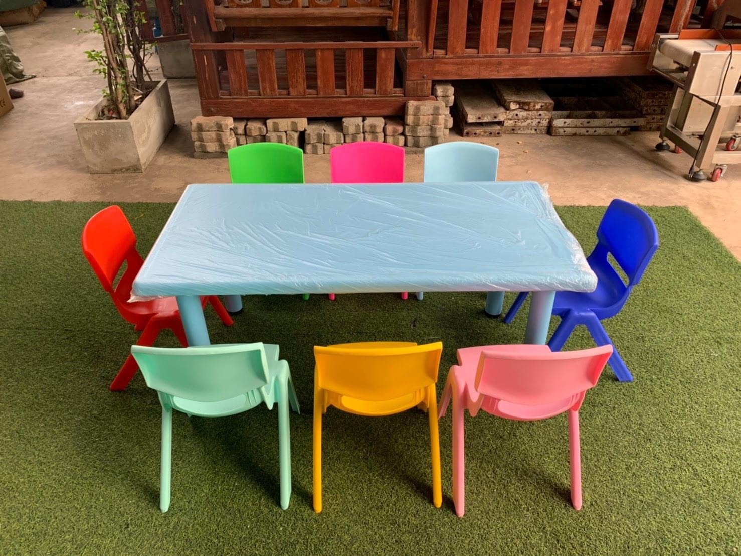 ชุดโต๊ะสี่เหลี่ยมผืนผ้าพร้อมเก้าอี้6ตัว ,โต๊ะนักเรียน ขาเหล็ก,ชุดโต๊ะพร้อมเก้าอี้, ปรับระดับได้พร้อมส่ง สำหรับเด็ก อนุบาล โรงเรียน เนอสเซอรี่ ศูนย์พัฒนาเด็กเล็ก