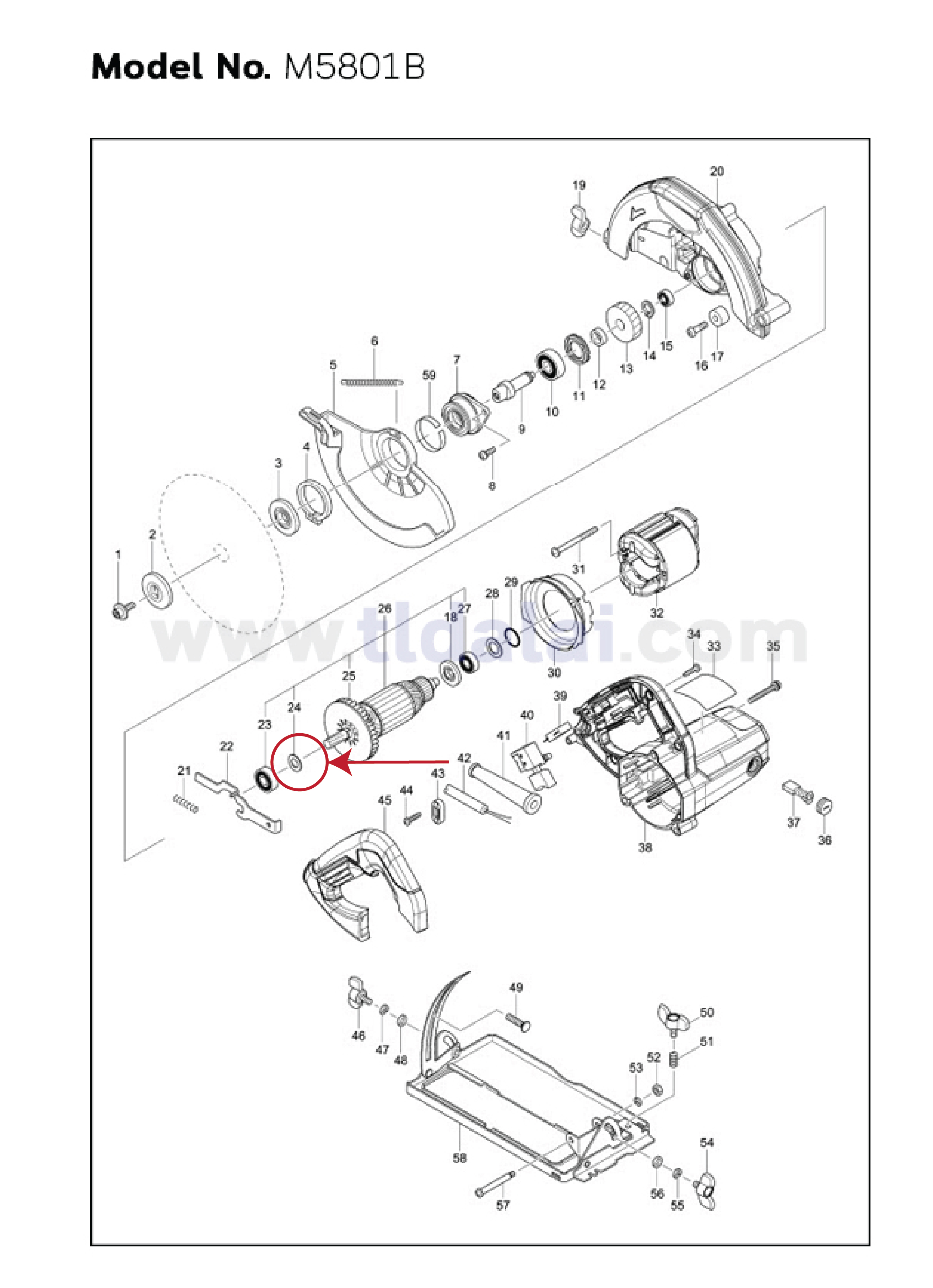 แหวนรองลูกปืน (แท้) (267256-0) Makita มากีต้า รุ่น M1100 #21, M1100KX1B #21, M5801B #24 - Maktec มาคเทค รุ่น MT954 #9, MT560 #24, MT583 #24 (267256-0) (อะไหล่แท้100%) FLATE WASHER10