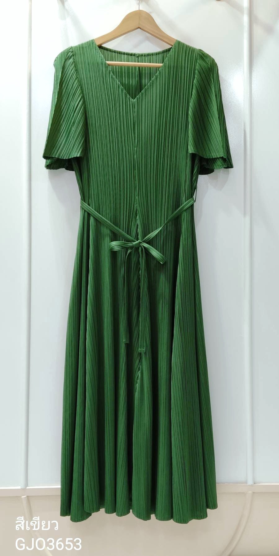 2MUAY รุ่น GJO3653 เดรสผู้หญิง เดรสพลีทคุณภาพ 10สี FREE SIZE V NECK FLARE SLEEVE PLEATED DRESS