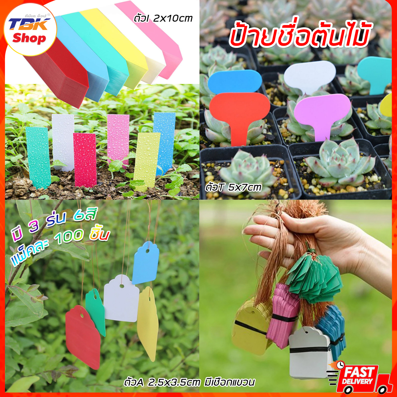 ป้ายชื่อต้นไม้ แพ็ค100ชิ้น ป้ายTAG ชื่อต้นไม้ ป้ายชื่อต้นไม้ พลาสติก PVC มีให้เลือกหลายสี