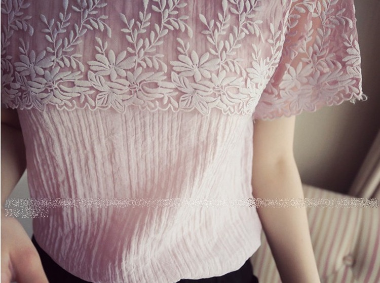 เสื้อแฟชั่น ตัดต่อลูกไม้ซีทรูช่วงบน ผ้าซีฟองเนื้อดี สีขาว ตามแบบ