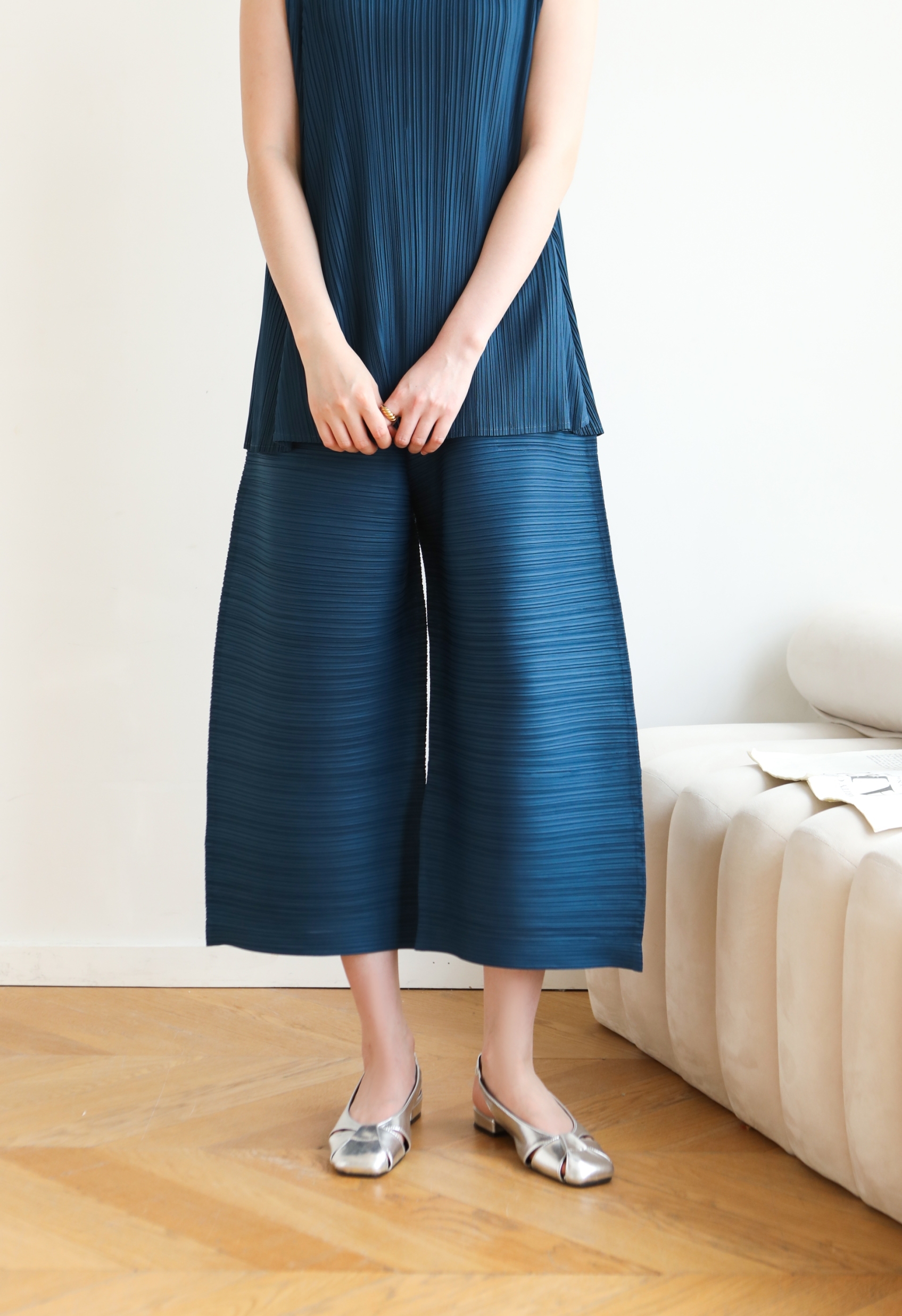 ยาว 32นิ้ว!! 2MUAY รุ่น GJO1134 กางเกงพลีทคุณภาพ CROPPED WIDE LEG PLEATED PANTS 12 สี FREE SIZE