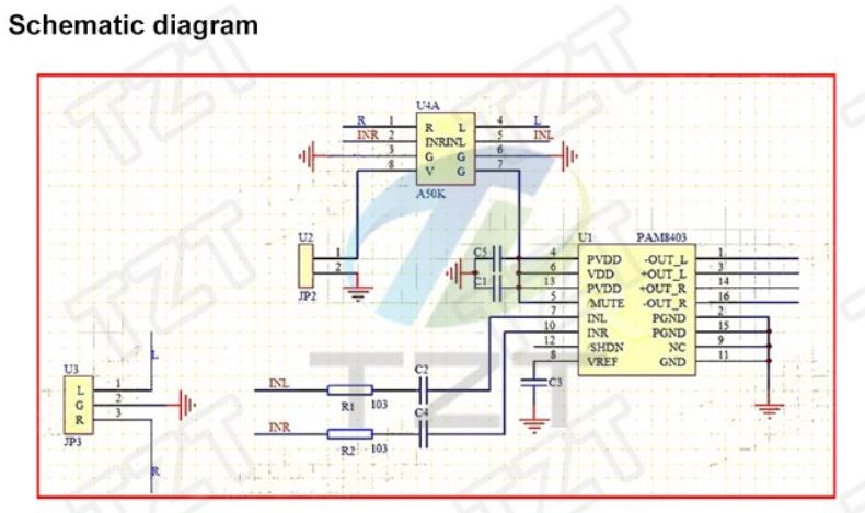โมดูลขยายเสียง แบบสเตอริโอ 3W X 2 PAM8403 mini 5V digital small power amplifier board with switch potentiometer