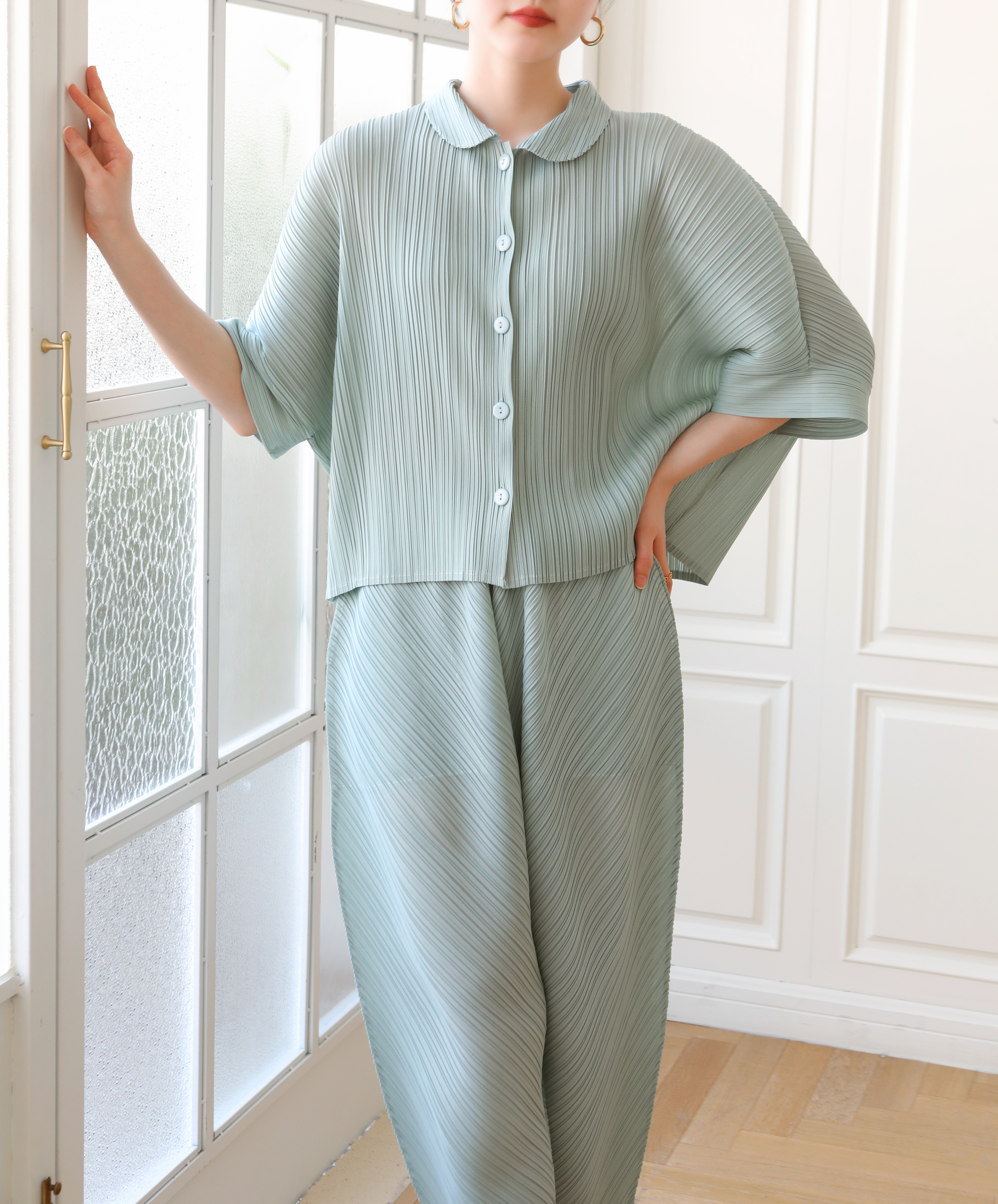 2MUAY รุ่น GJO3697 เสื้อผู้หญิง เสื้อพลีทคุณภาพ 12 สี FREE SIZE EVERYDAY COLLAR BUTTON FRONT PLEATED TOP