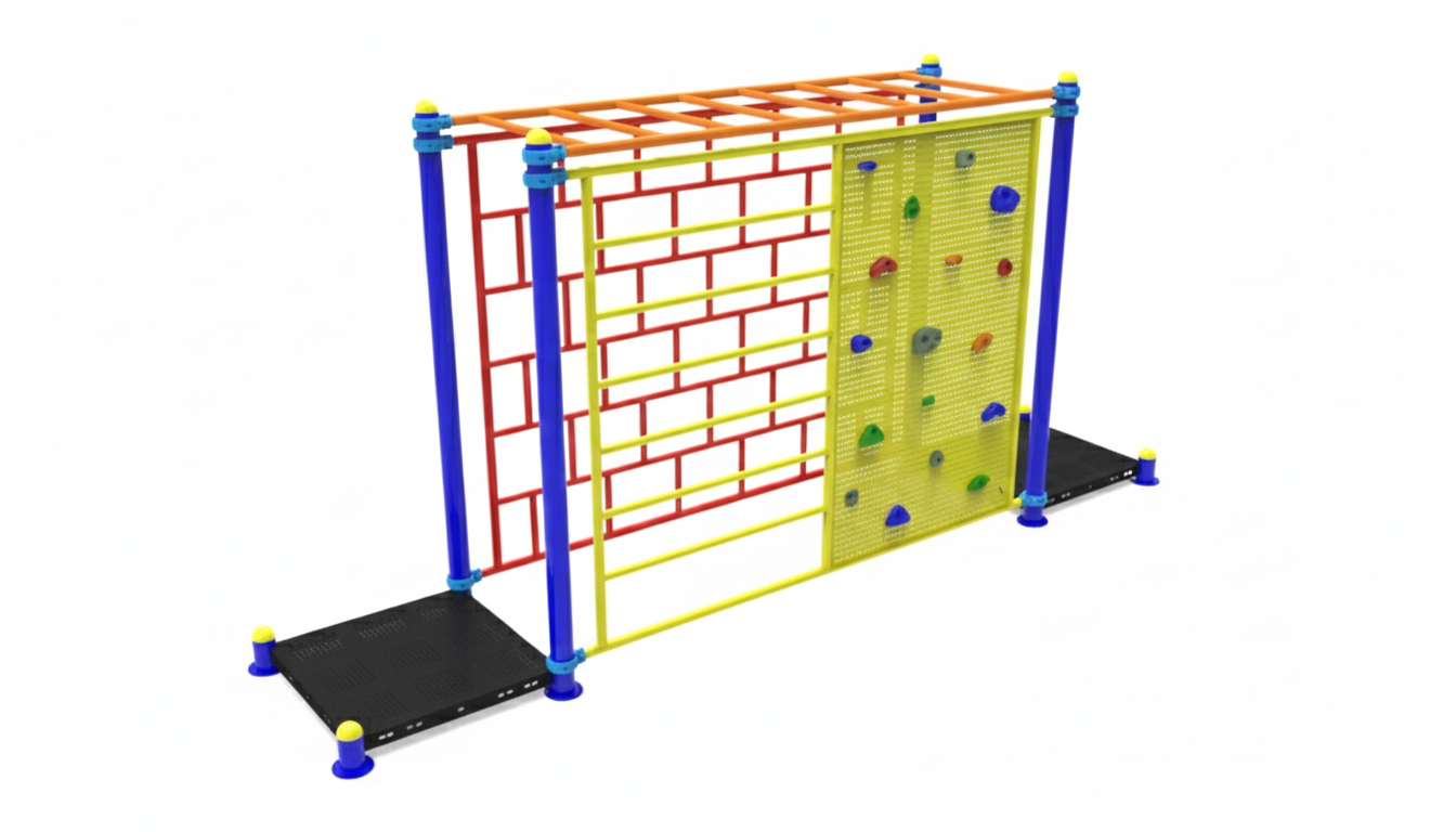 เครื่องเล่นสนามกลางแจ้ง เหล็กตั้งพื้น ชุดปีนป่ายหน้าผาจำลอง ปีนป่ายกำแพง, OutdoorPlayground, บาร์โหนอนุบาล-ประถม ขนาด 80x360x200 ซม.