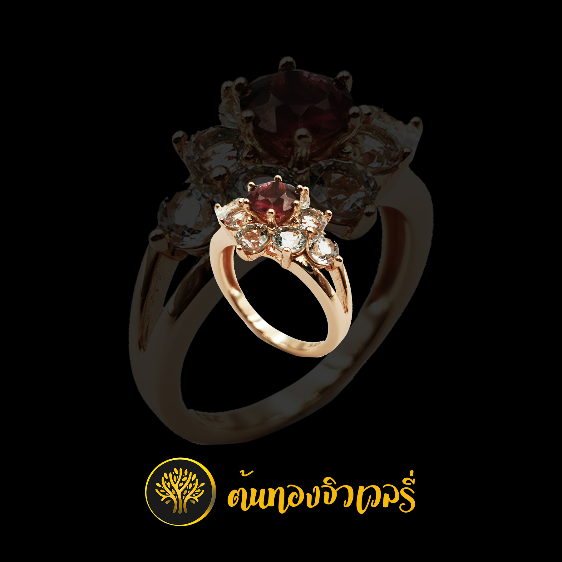 แหวนชูยอดพลอยทับทิม เพชรล้อม สวยๆเลยครับ