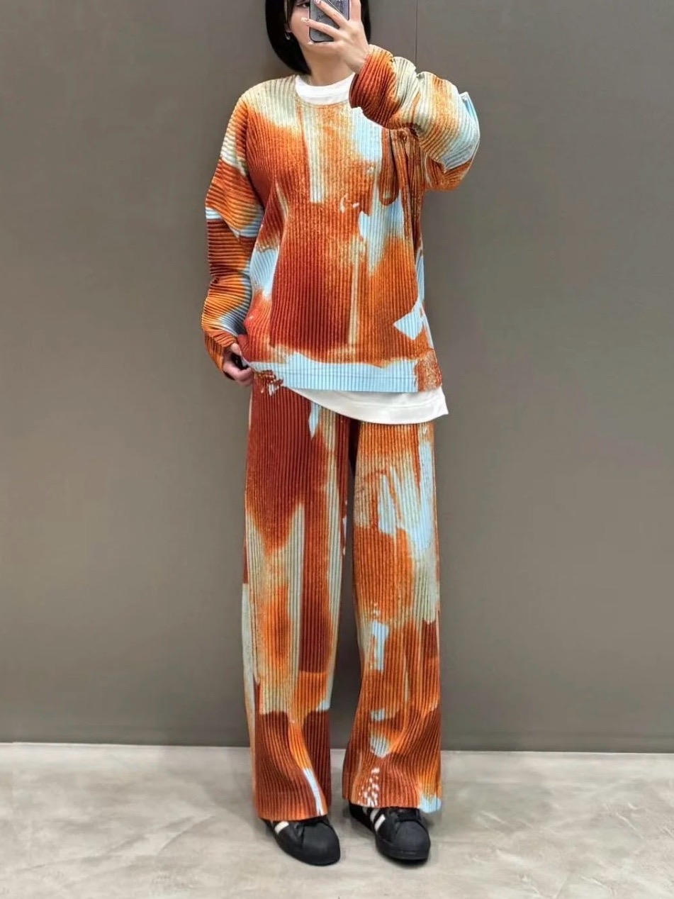 2MUAY รุ่น CX1634 เซ็ตพลีทคุณภาพ ABSTRACT PRINTED PLEATED SET 2 สี FREE SIZE
