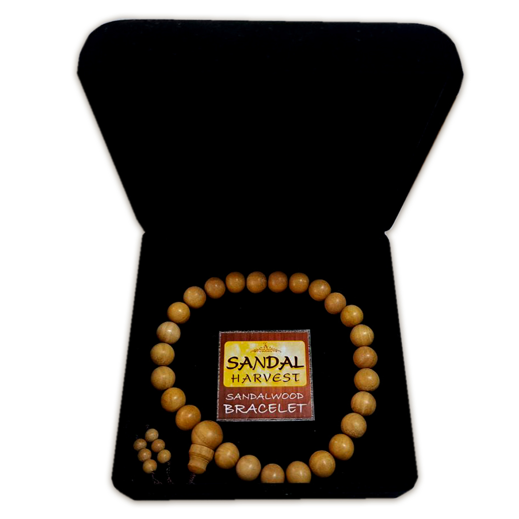 สร้อยข้อมือ ไม้จันทน์หอมแท้ 100% จากอินเดีย (27 เม็ด) ในกล่องกำมะหยี่ สวยหรู งานทำมือ ละเอียด ปราณีต ทุกเม็ด ไม่มีน้ำหอม ไม่ทำสี