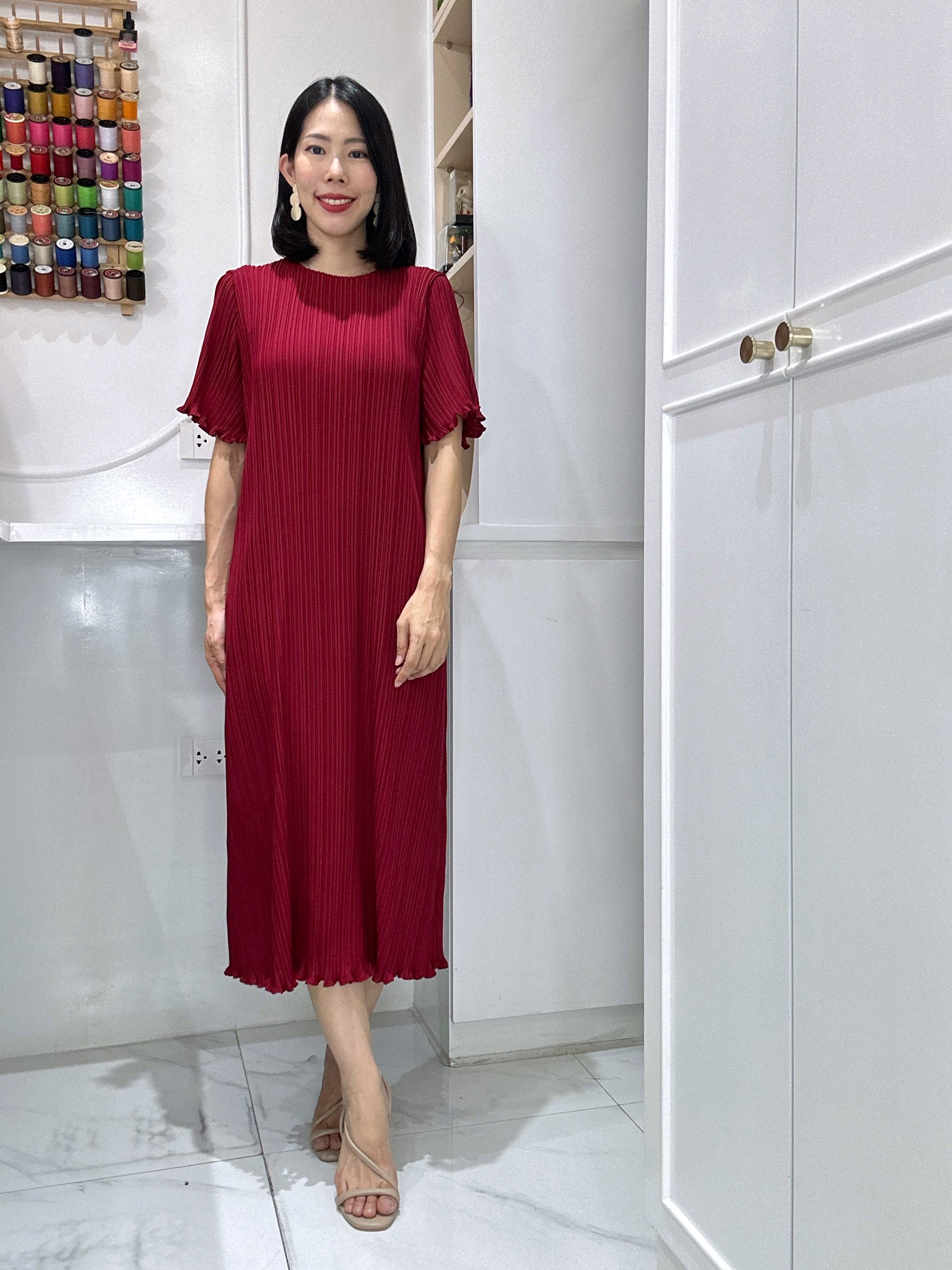 ปรับราคาลง20%!! 2MUAY รุ่น GJO5323 เดรสพลีทคุณภาพ GLAM SHORT SLEEVE PLEATED DRESS 7 สี FREE SIZE