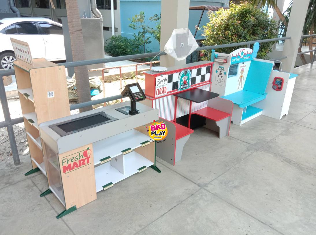 ชุด2in1 เคาน์เตอร์ครัว และชุดร้านอาหารพร้อมโต๊ะและเก้าอี้นั่ง ของเล่นสมมติ ชุดครัวไม้ ของเล่นไม้ Star Diner Restaurant Melissa&Doug, ของเล่นเสริมพัฒนาการ, ของเล่น