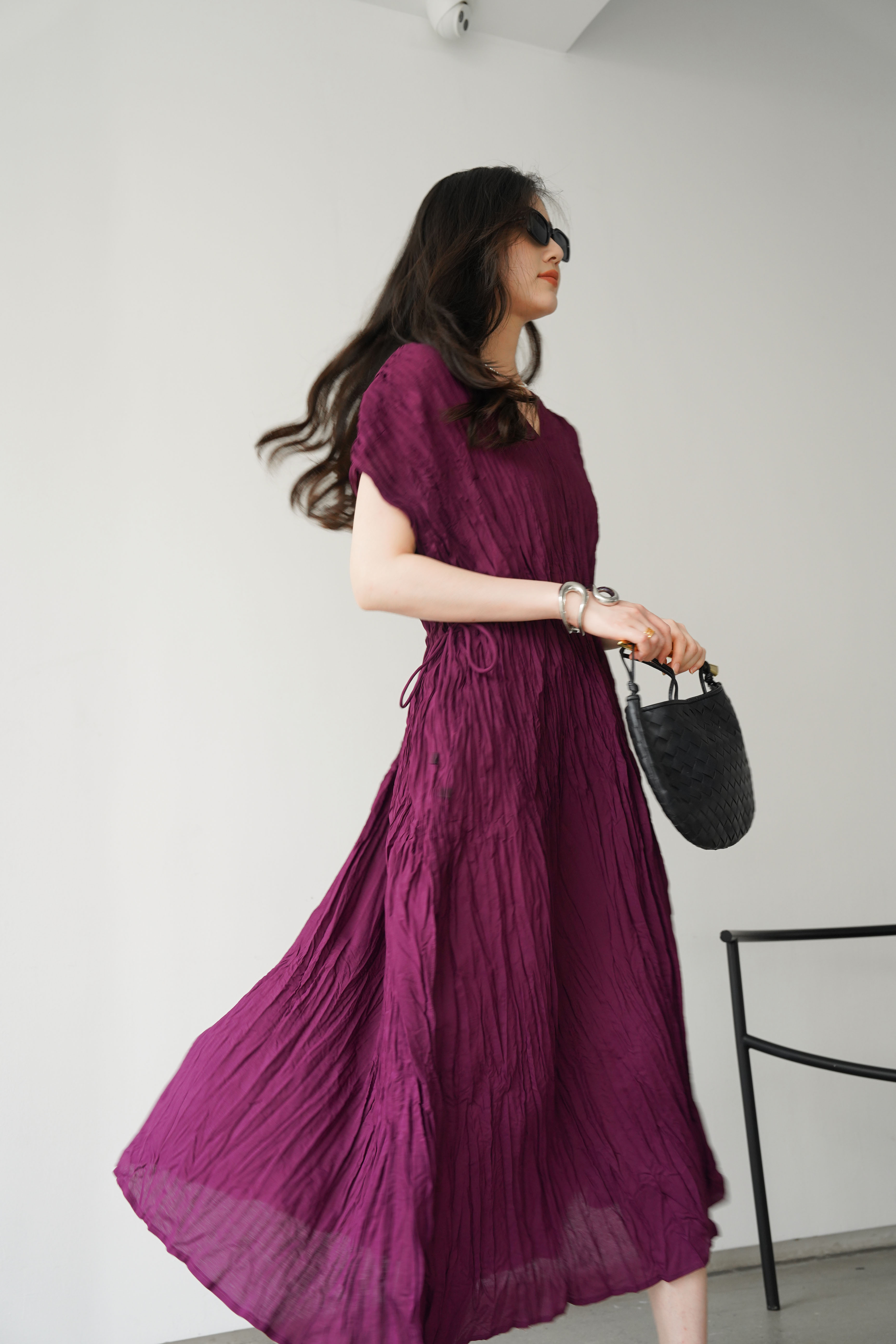 ปรับราคาลง20%!! 2MUAY รุ่น GJO3558 เดรสพลีทคุณภาพ V NECK WAIST TIE PLEATED DRESS 6 สี FREE SIZE