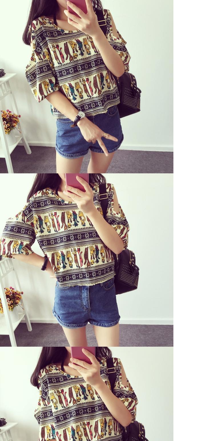 เสื้อผ้ายืดพิมพ์ลายย้อนยุค เว้าช่วงไหล่ ผ้านิ่มลื่น ลายคมชัด ตามแบบ