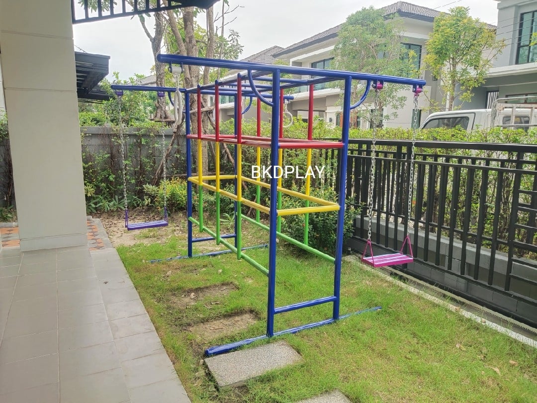 ชุดรวมM เครื่องเล่นสนามกลางแจ้ง เครื่องเล่นสนามแบบเหล็ก ประกอบด้วยชิงช้าปีนป่ายบาร์โหน OutdoorPlayground,ผลิตเครื่องเล่นสนาม,สนามเด็กเล่น,เครื่องเล่นงบสพฐ.ประชารัฐ ราคาโรงงาน ขนาด 150x195x188 ซม.