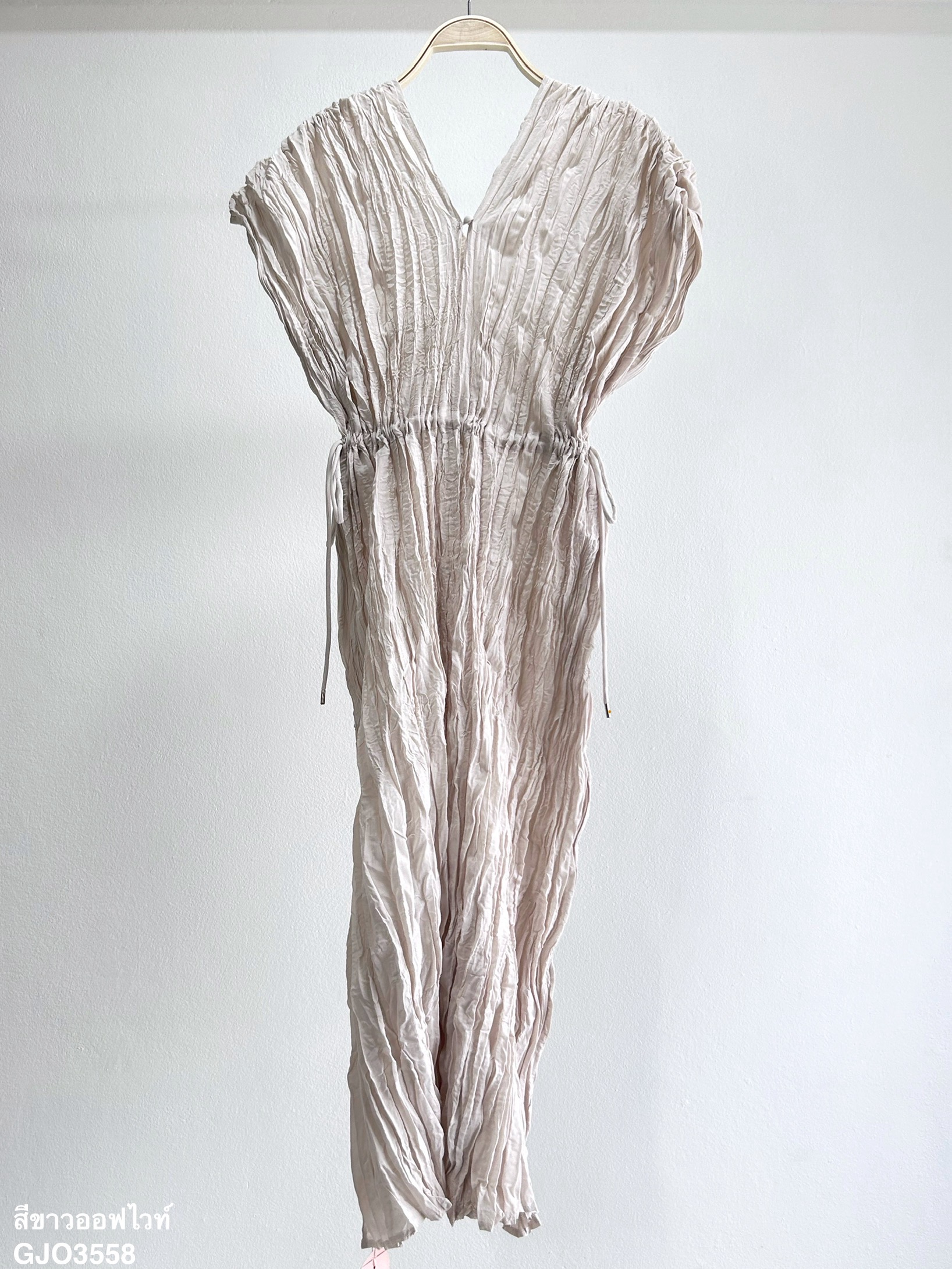 ปรับราคาลง20%!! 2MUAY รุ่น GJO3558 เดรสพลีทคุณภาพ V NECK WAIST TIE PLEATED DRESS 6 สี FREE SIZE