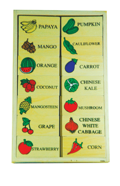 โดมิโนภาพกับคำอ่านภาษาอังกฤษชุดผัก-ผลไม้ , ของเล่นไม้, ของเล่นเสริมพัฒนาการ, ของเล่นเด็กอนุบาล, สื่อการสอนเด็กอนุบาล