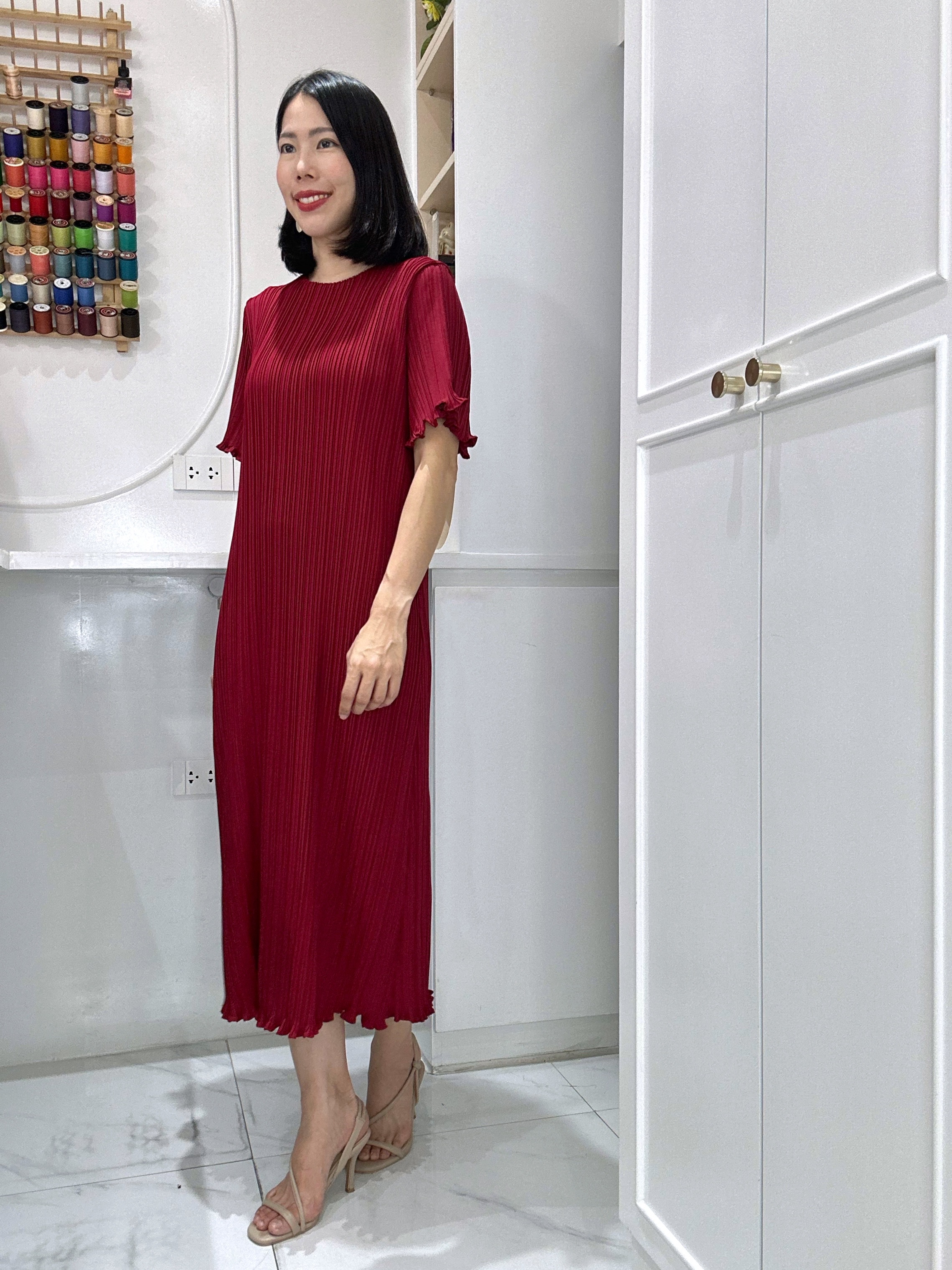 ปรับราคาลง20%!! 2MUAY รุ่น GJO5323 เดรสพลีทคุณภาพ GLAM SHORT SLEEVE PLEATED DRESS 7 สี FREE SIZE