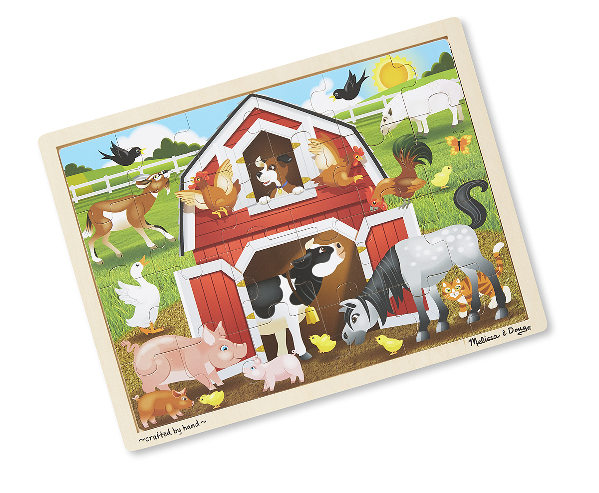 Wooden Jigsaw Puzzle Barnyard 24pc จิ๊กซอไม้ 24 ชิ้น รุ่นฟาร์ม ส่งเสริมให้รู้จักคิด และการมีสมาธิ, Melissa & Doug
