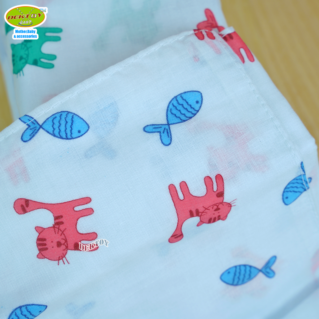 Gold Baby ผ้าอ้อมสาลู 2 ชั้นเกรดA ลายแมว 12 ผืน