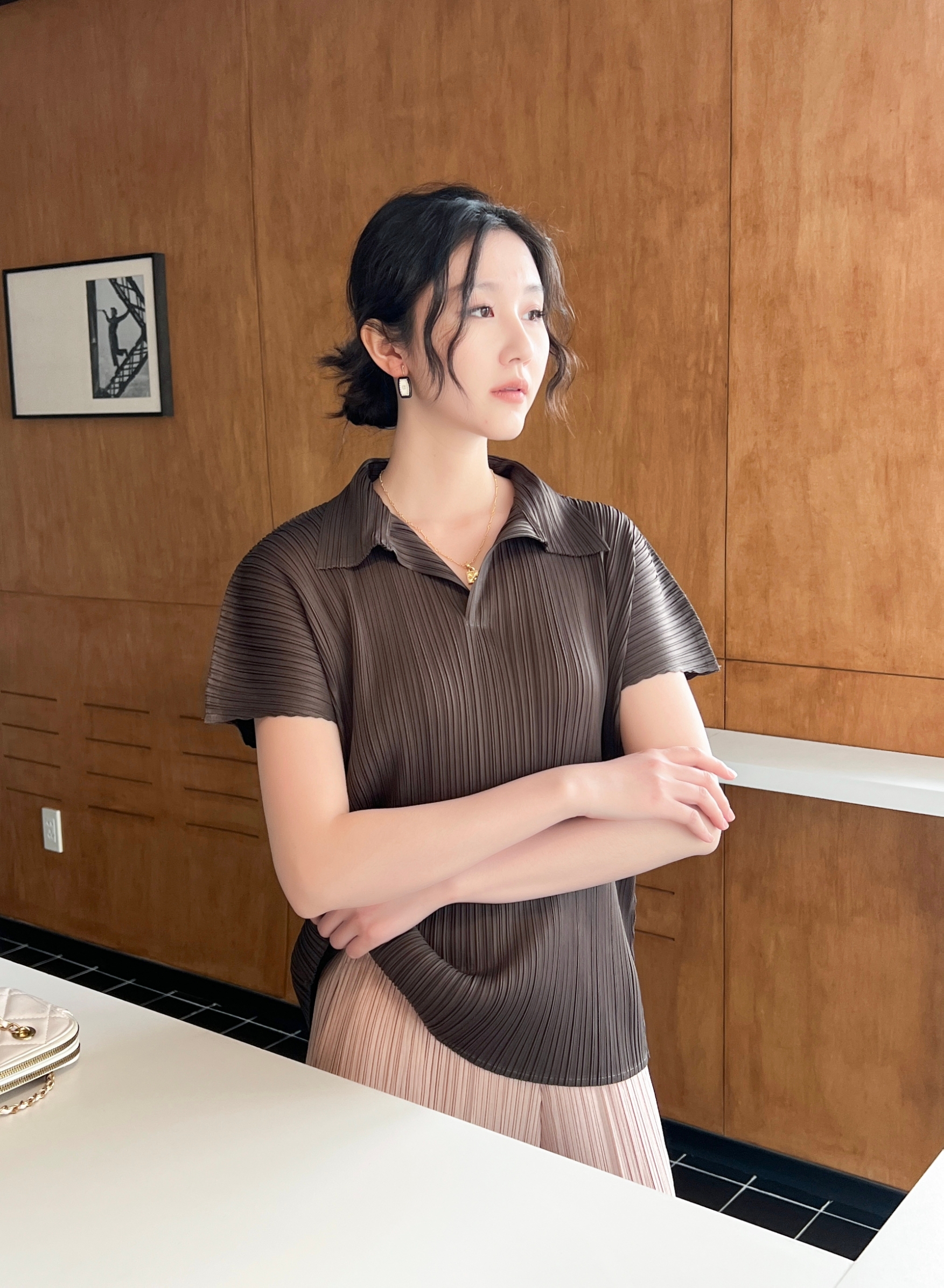 2MUAY รุ่น GJO3969 เสื้ออัดพลีทคุณภาพ BAT SLEEVE COLLAR PLEATED TOP 8 สี FREE SIZE