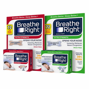 Breathe Right EXTRA for Sensitive Skin Nasal Strips แผ่นแปะจมูก ลดอาการนอนกรน กล่องใหญ่ ขนาด 72 แผ่น