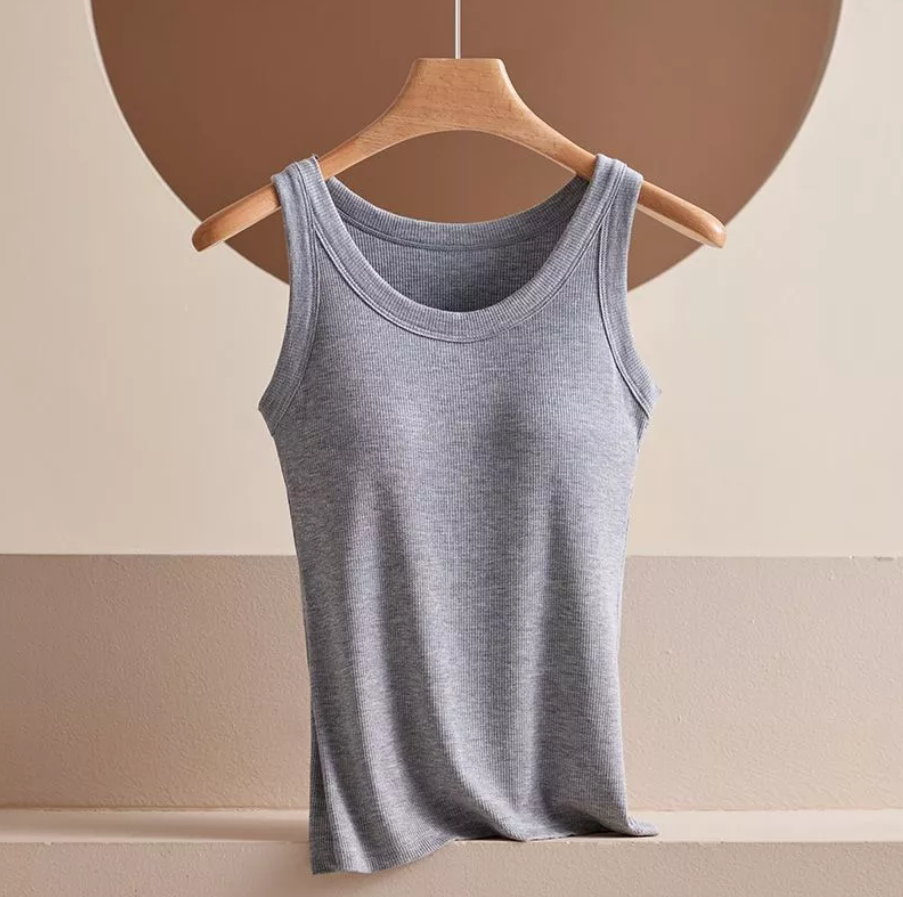 Set 2 เสื้อกล้ามมีบราในตัว เสื้อกล้ามลำลอง เบสิก สีพื้นเปิดไหล่ สำหรับสตรี นุ่มและใส่สบาย เสื้อกล้าม เสื้อผ้าผู้หญิง