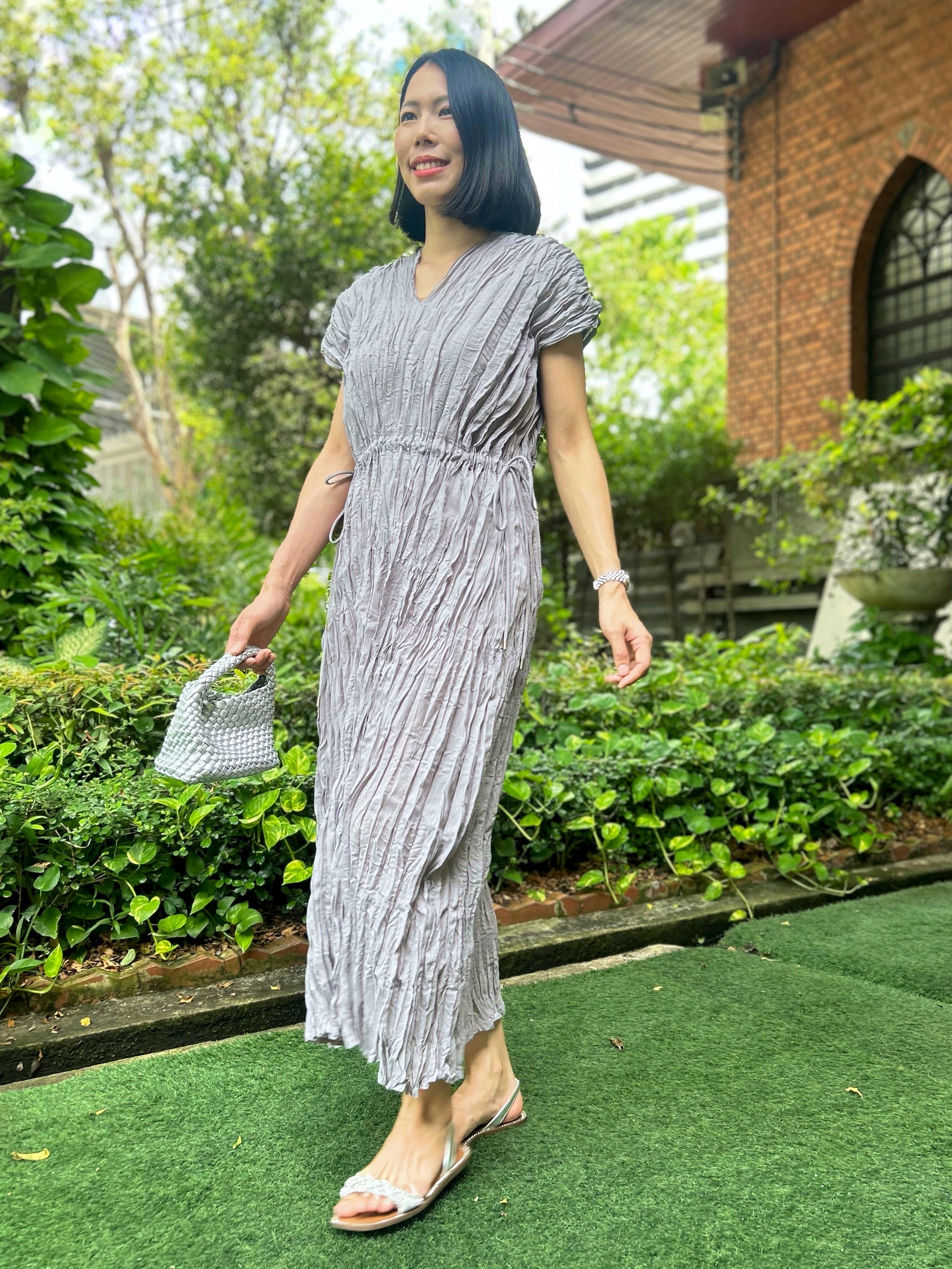 ปรับราคาลง20%!! 2MUAY รุ่น GJO3558 เดรสพลีทคุณภาพ V NECK WAIST TIE PLEATED DRESS 6 สี FREE SIZE