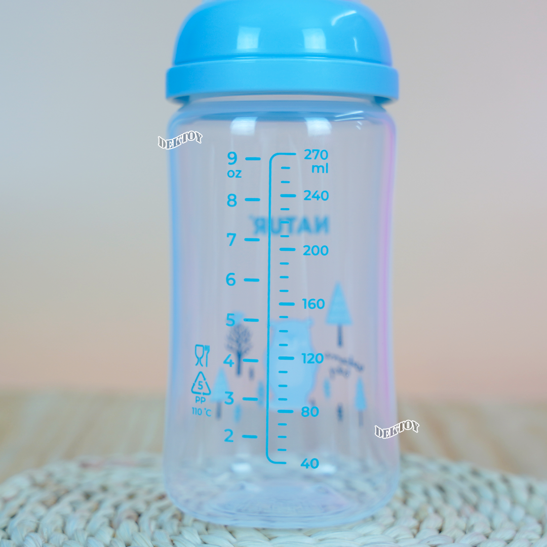 Natur infinit one size ขวดนมเนเจอร์อินฟินิท คอกว้าง PES สีชา และ PP 5 และ 9 ออนซ์ จุกนมไม่ดูดไม่ไหล 0-18 เดือน