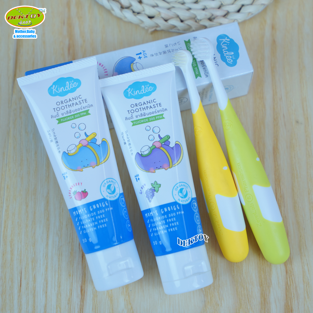Kindee คินดี้ ยาสีฟันเด็กออร์แกนิคFluoride 500 PPM รสสตอเบอรี่ 50 กรัม 1 ปี+