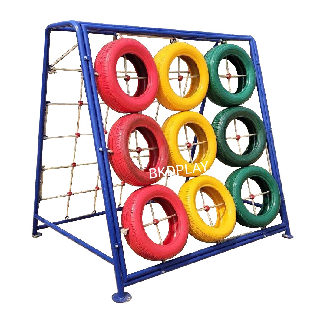 เครื่องเล่นสนามกลางแจ้ง ปีนป่ายเชือก +ปีนหน้าผายางรถยนต์ เครื่อเล่นสนามเหล็ก outdoorplayground ของเล่น สั่งผลิต 10-20 วัน