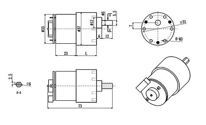 มอเตอร์พร้อม AB phase encoder 1:6.3 12v 1590 RPM DC motor geared with AB encoder