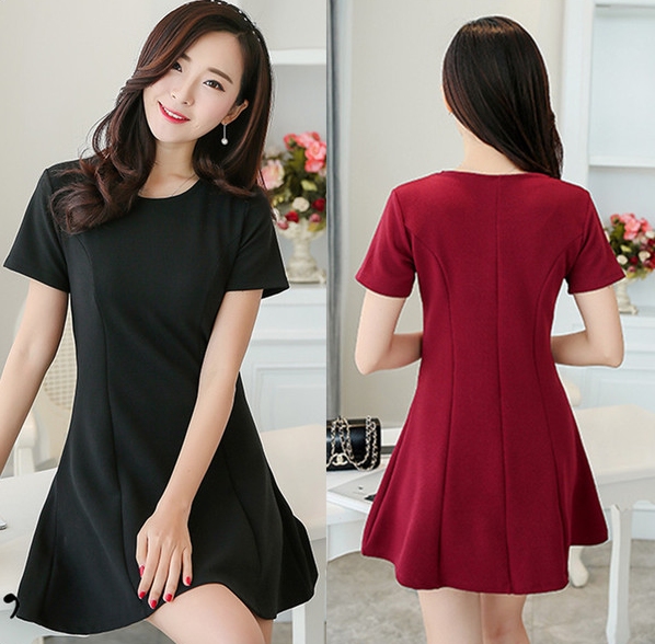 ชุดเดรสแฟชั่นเกาหลีสีดำ ผ้าหนาเนื้อดี ไม่บาง สีดำ