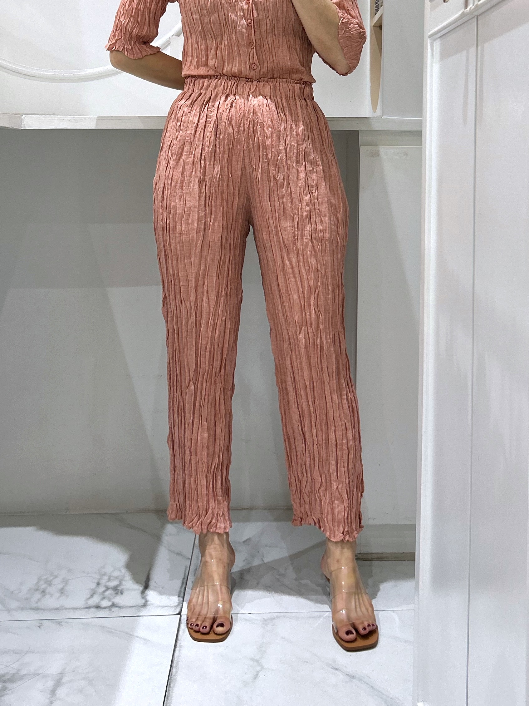 ยาว 37นิ้ว!! 2MUAY รุ่น GJO10365 กางเกงอัดพลีท STRAIGHT LEG CRINKLE PLEATED PANTS 4 สี FREE SIZE