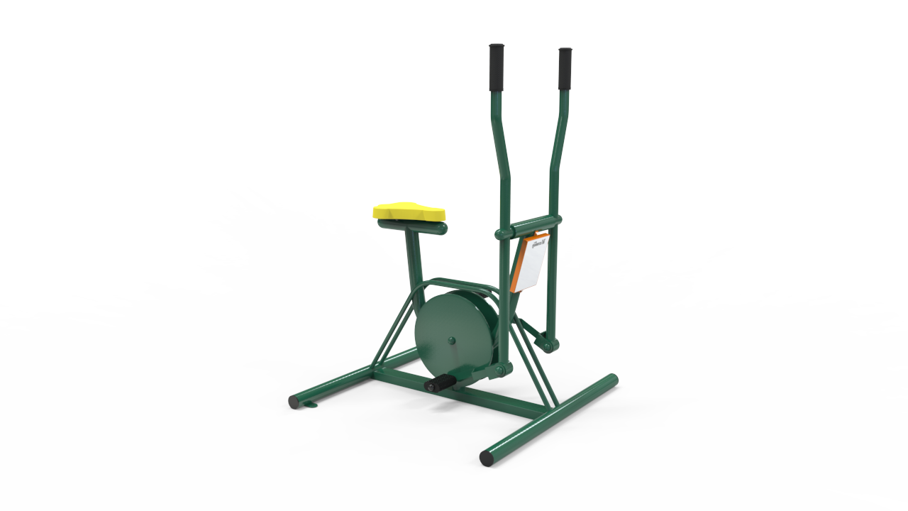 เครื่องออกกำลังกายกลางแจ้งผู้ใหญ่ , จักรยานปั่นโยกแขน แบบเล่นเดี่ยว บริหารแขนหัวไหล่สะโพกขาหัวเข่าข้อเท้า, ลานกีฬาอเนกประสงค์ ,สวนสาธารณะ ,เทศบาล ,หมู่บ้าน ,ผลิตในไทย ,สั่งทำตามสีที่ต้องการได้ ขนาด 100x100x150 ซม.