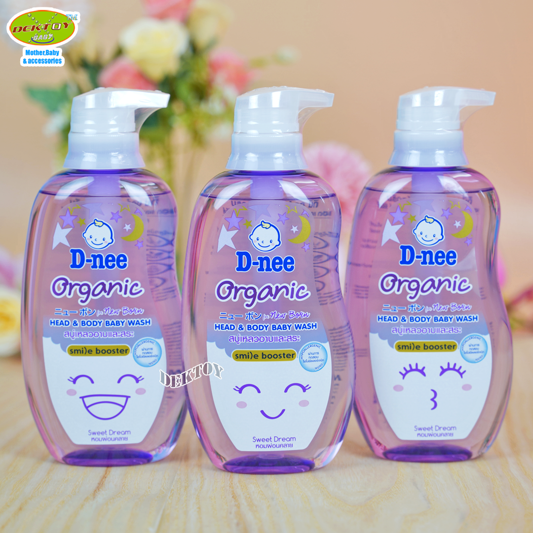 D-nee Organic Smile booster ดีนี่ ออร์แกนิค สไมล์ บูสเตอร์ ซีรีส์ สวีทดรีม สบู่เหลวอาบน้ำสระผม 380 มล. สีม่วง