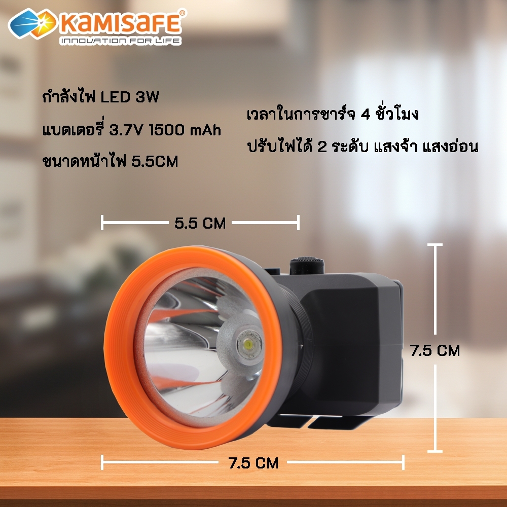 ไฟฉายคาดหัว ปรับหมุนได้ 70 องศา แบตเตอรี่1,500 mAh รุ่น KM-2900