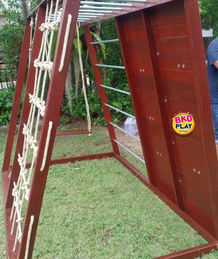 เครื่องเล่นสนามไม้ ชุด B ปีนป่ายเชือก ,ชิงช้า ,ปีนหน้าผา ปีนป่ายไม้ เครื่องเล่นสนามกลางแจ้ง ของเล่นสนาม wood playground