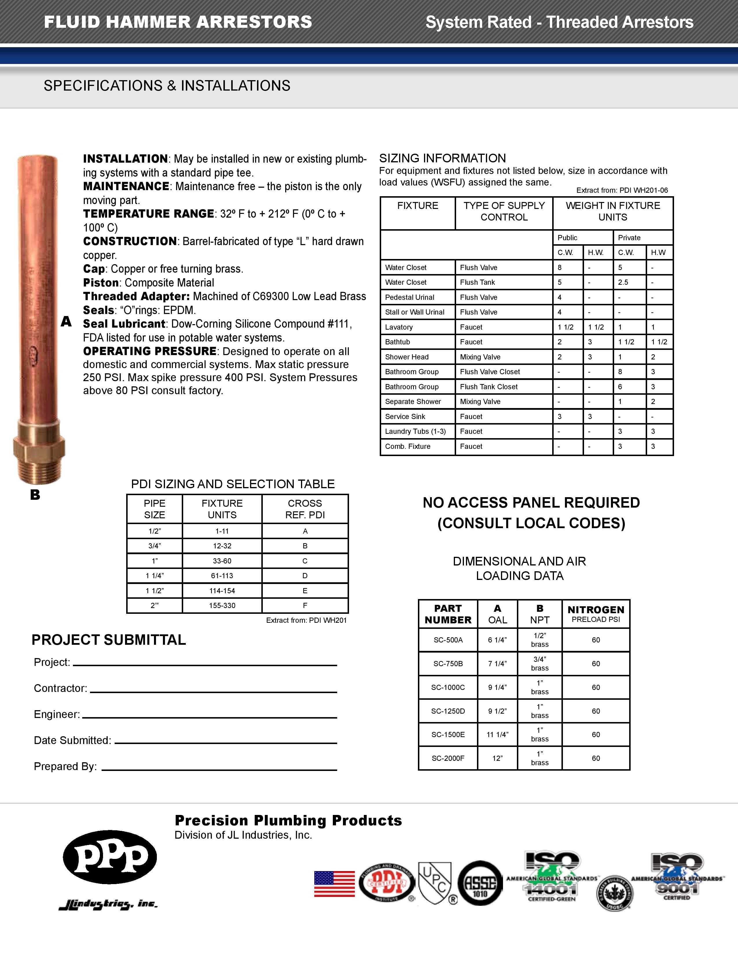 PPP Water hammer arrestors